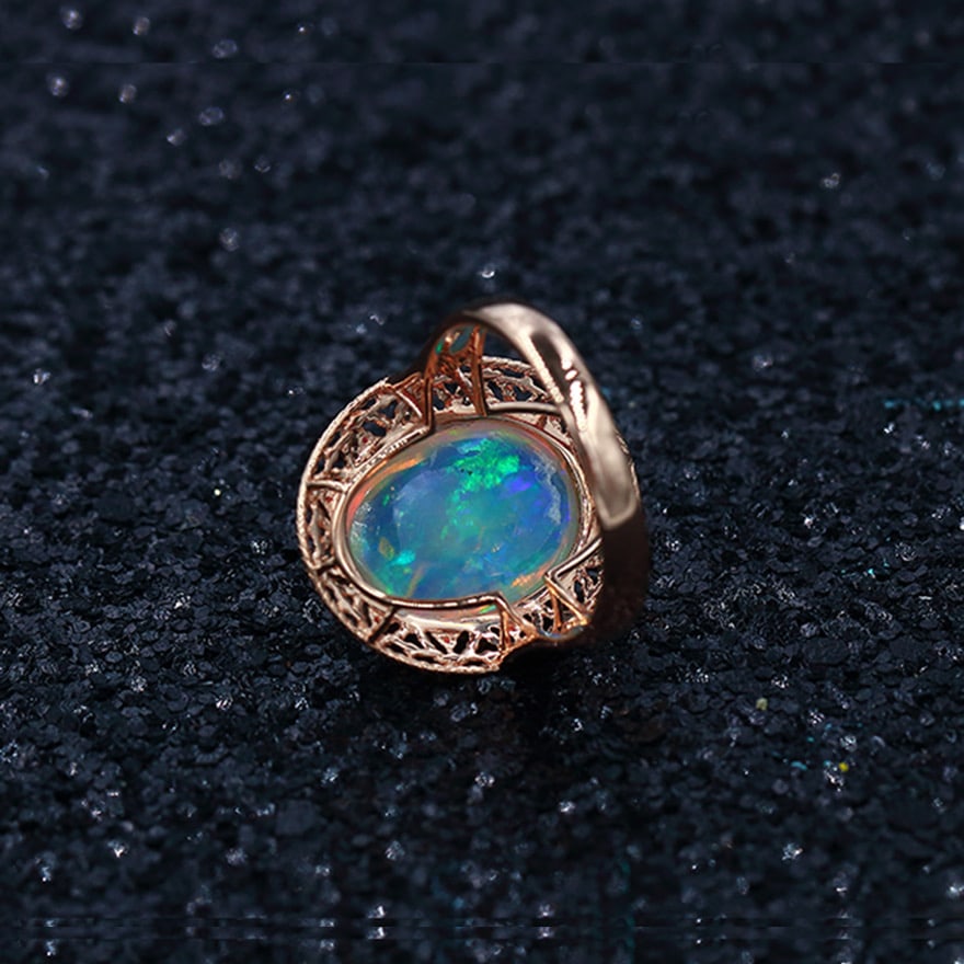 14k Gold 5.21 Ctw Natural Opal & Diamond Ring - 4