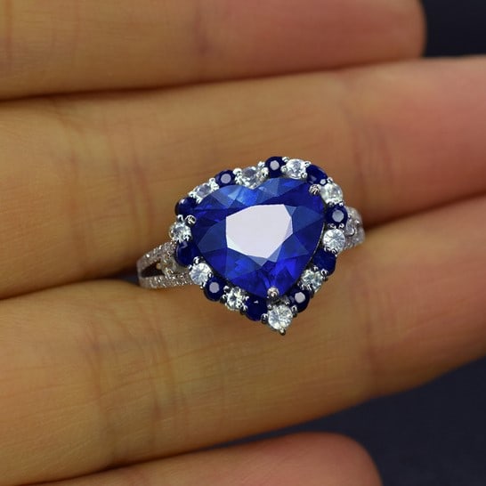 14k Gold 3.78 Ctw Natural Sapphire & Diamond Ring - 2