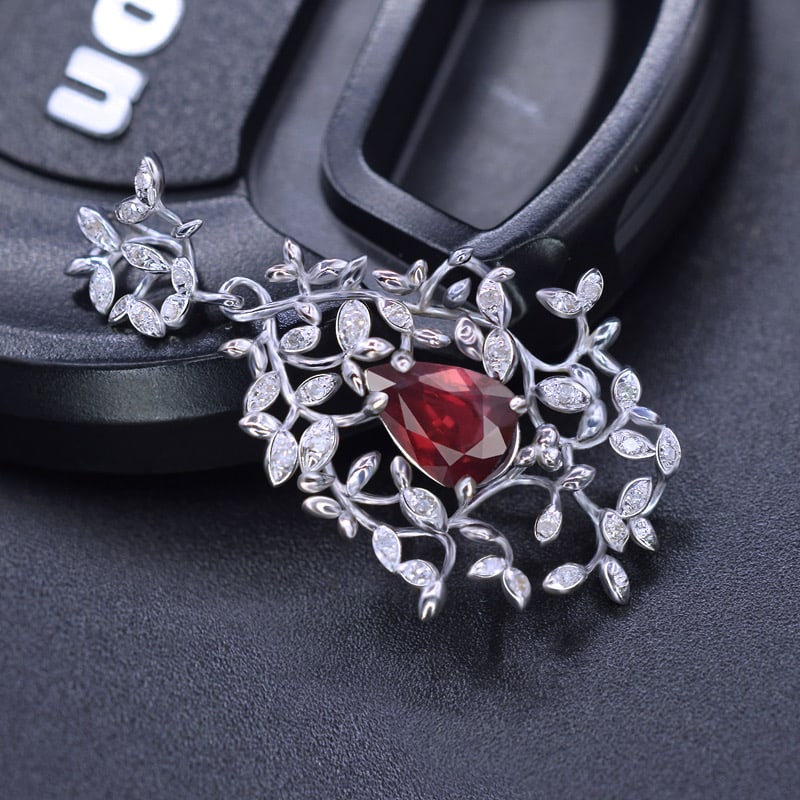 14k Gold 1.01 Ct Natural Ruby & Diamond Pendant( Without Chain ) - 3
