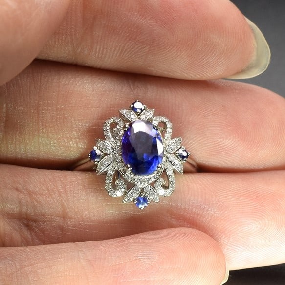 14k Gold 2.19 Ctw Natural Sapphire & Diamond Ring - 2