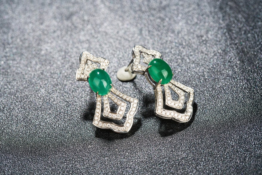14k Gold 3.79 Ctw Vivid Green Natural Emerald & Diamond Earrings - 2