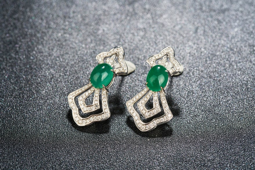 14k Gold 3.79 Ctw Vivid Green Natural Emerald & Diamond Earrings - 3