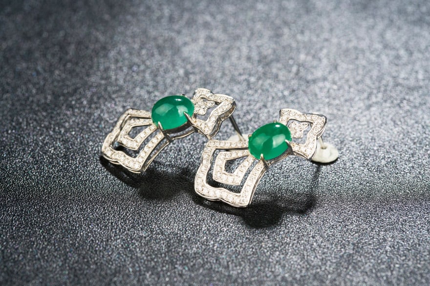 14k Gold 3.79 Ctw Vivid Green Natural Emerald & Diamond Earrings - 4
