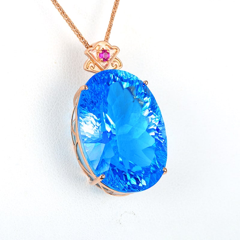 14k Gold 46.38 Ct Natural Topaz & Ruby Pendant( Without Chain ) - 4