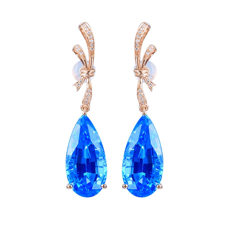 14k Gold 16.08 Ct Natural Topaz & Diamond Earrings - 2