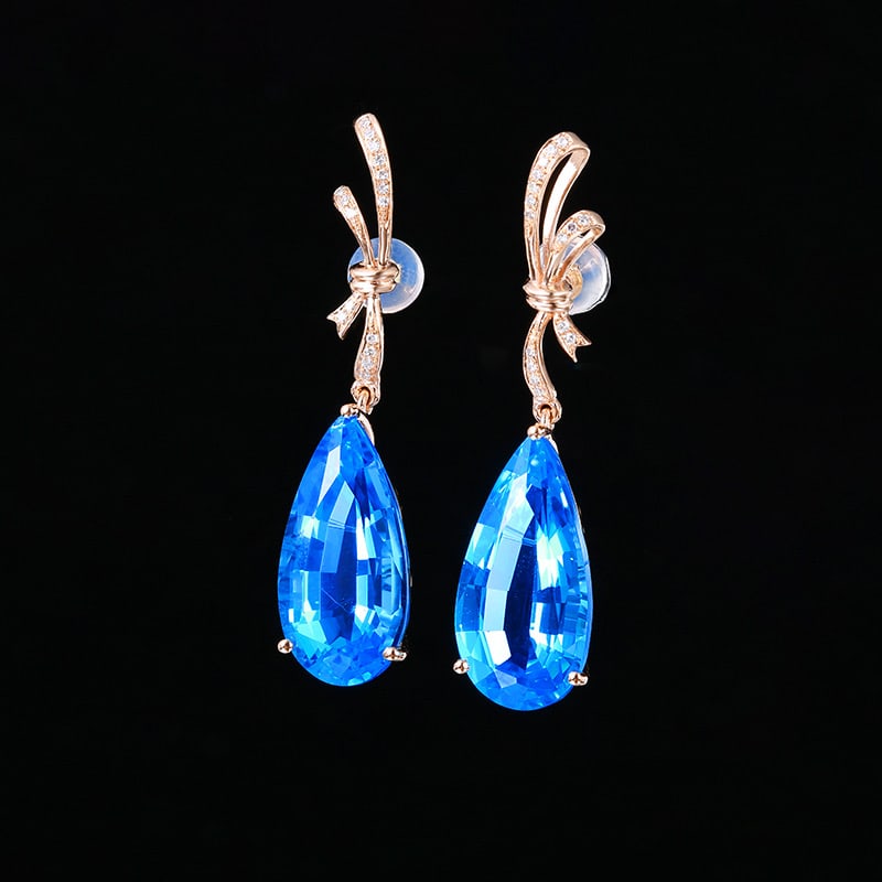 14k Gold 16.08 Ct Natural Topaz & Diamond Earrings - 3