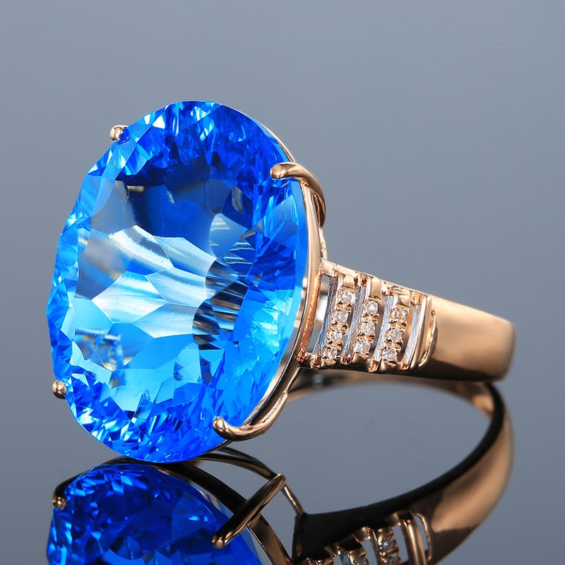 14k Gold 17.43 Ct Natural Topaz & Diamond Ring - 2
