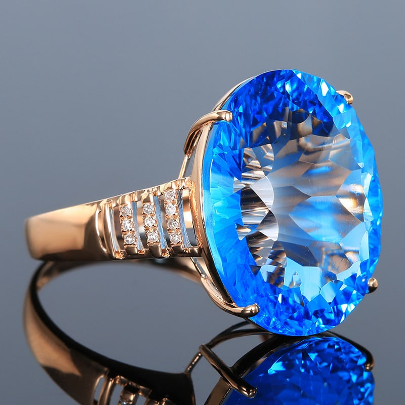 14k Gold 17.43 Ct Natural Topaz & Diamond Ring - 3