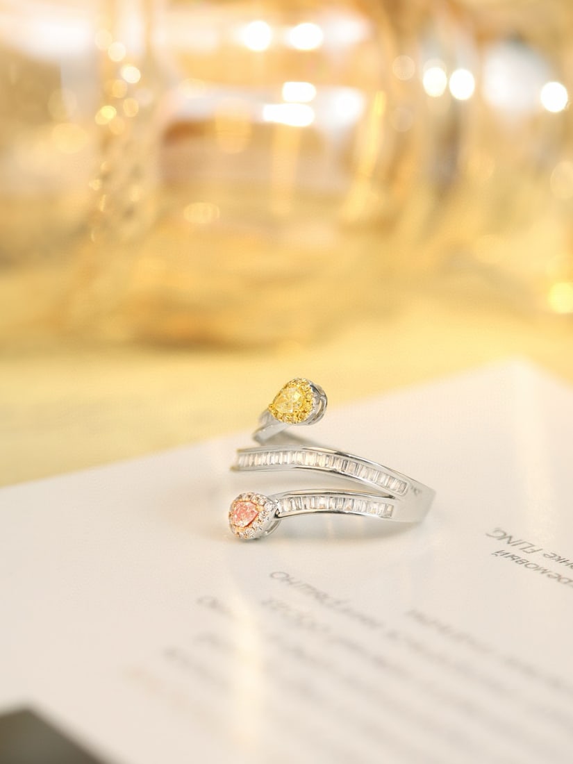 14k Gold 0.19 Ctw Natural Yellow Diamond & Pink Diamond & Toi Et Moi Ring - 2