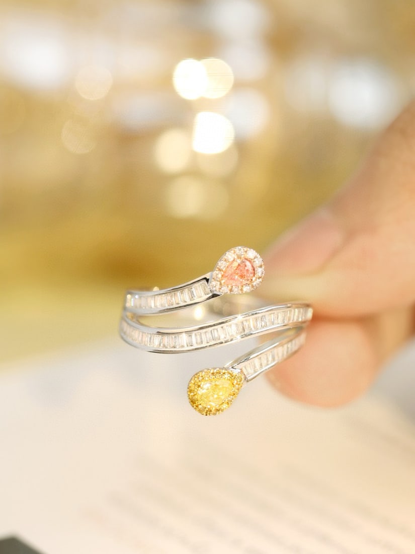 14k Gold 0.19 Ctw Natural Yellow Diamond & Pink Diamond & Toi Et Moi Ring - 4