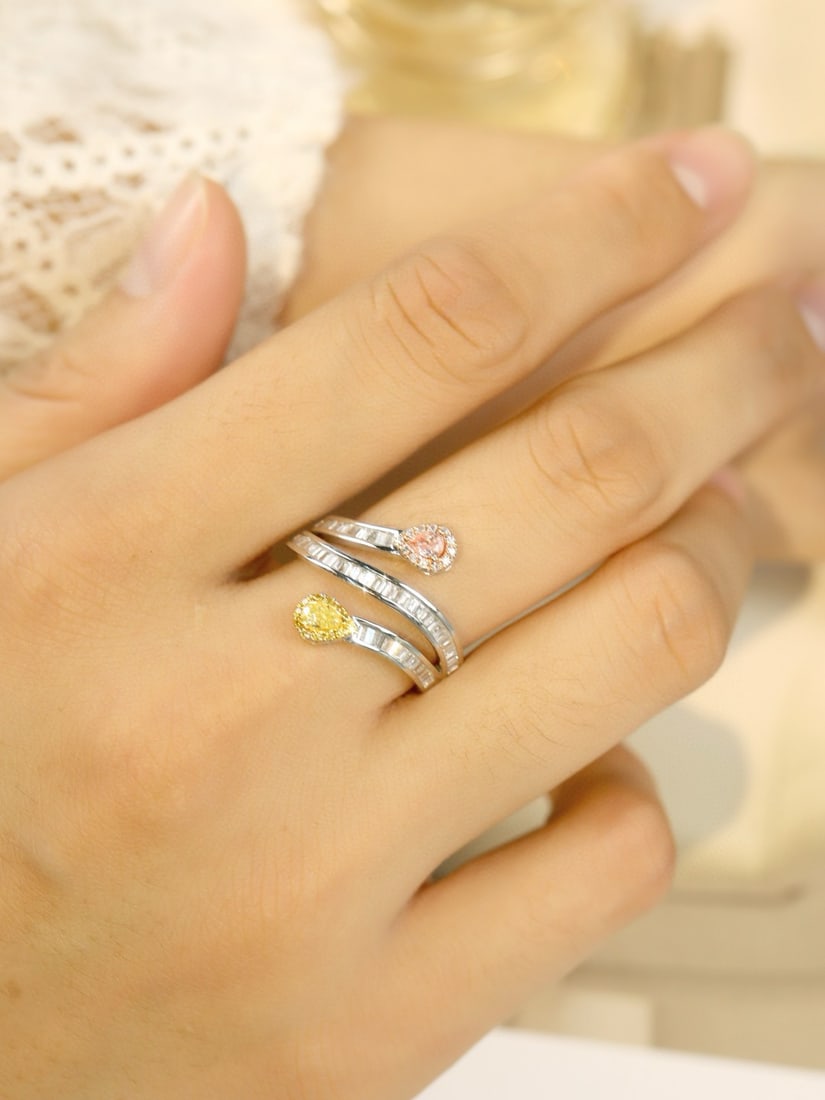 14k Gold 0.19 Ctw Natural Yellow Diamond & Pink Diamond & Toi Et Moi Ring - 6