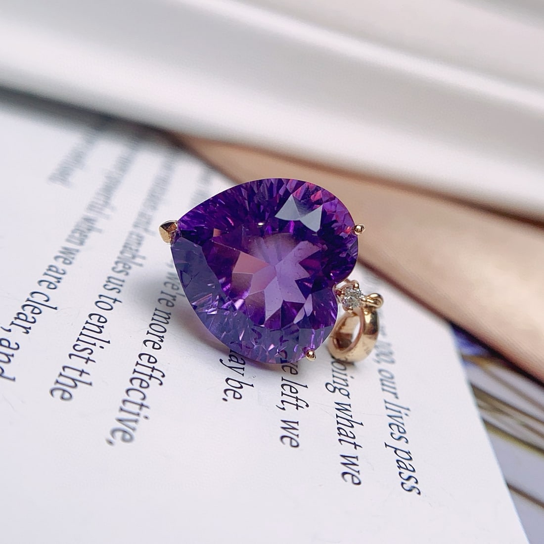 14k Gold 13.50 Ct Natural Amethyst & Sapphire Pendant( Without Chain ) - 3