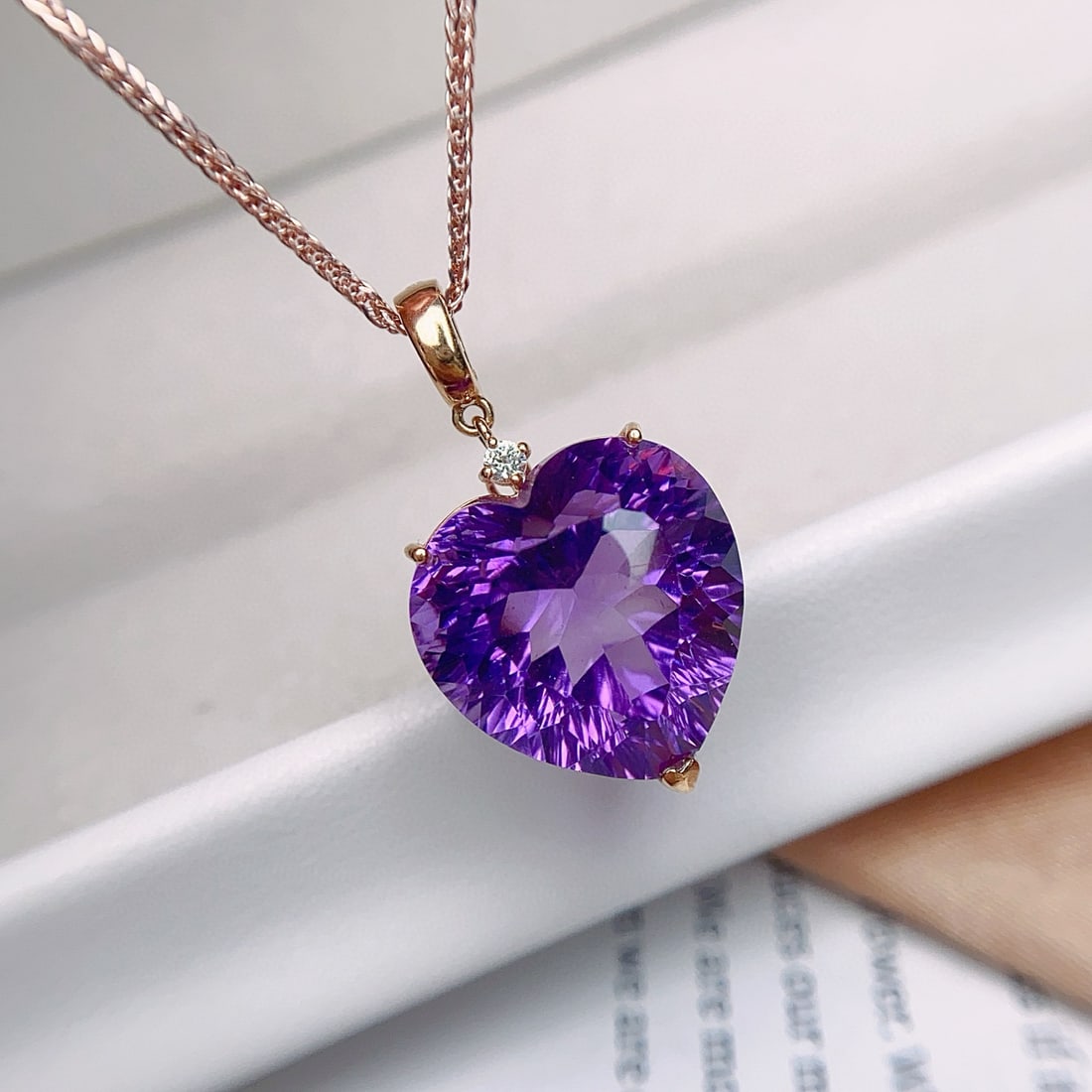 14k Gold 13.50 Ct Natural Amethyst & Sapphire Pendant( Without Chain ) - 4
