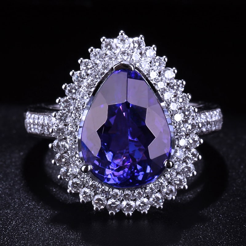 14k Gold 5.1 Ct Natural Tanzanite & Diamond Ring/pendant( Without Chain ): Ref:231034059 // gold content:14k gold // ring size:7. 25us // // main gemstone:tanzanite // shape:pear // carat weight:5. 1ct // color:blue // treatment:natural // // adjacent gemstone 2 : diamond //
