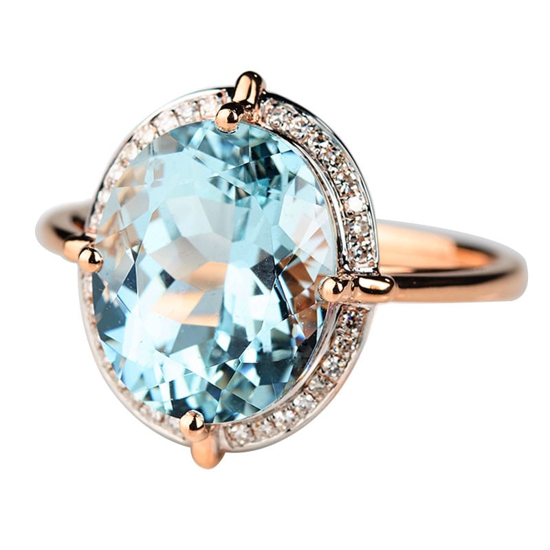 14k Gold 5.0 Ct Natural Aquamarine & Diamond Ring - 2