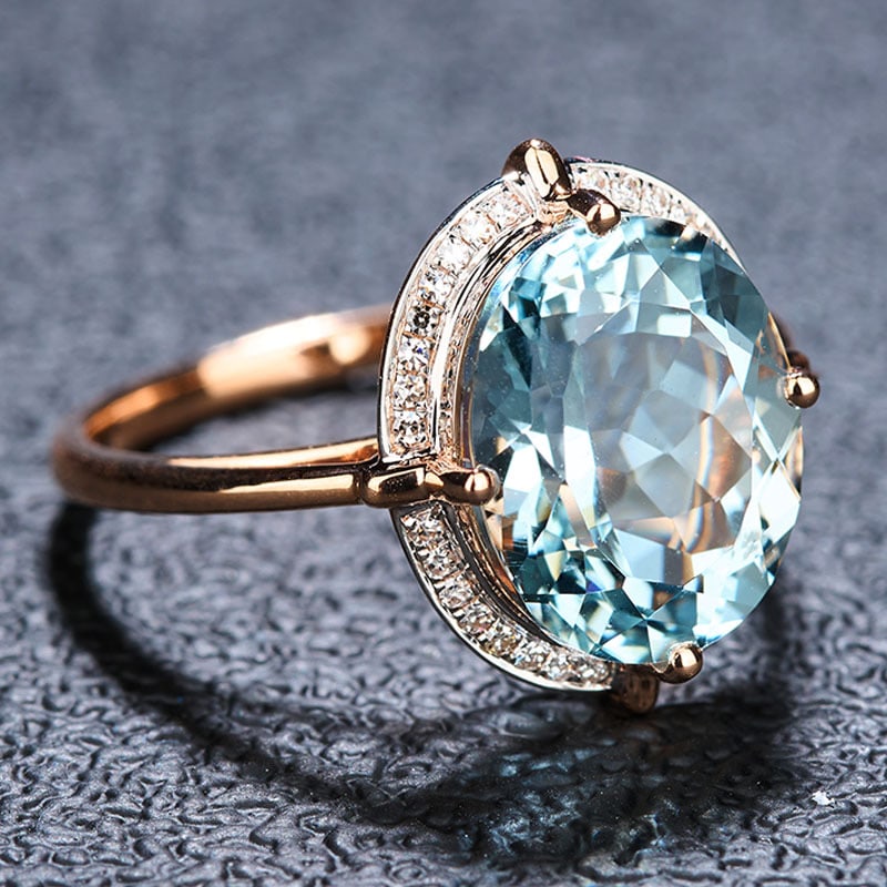14k Gold 5.0 Ct Natural Aquamarine & Diamond Ring - 3