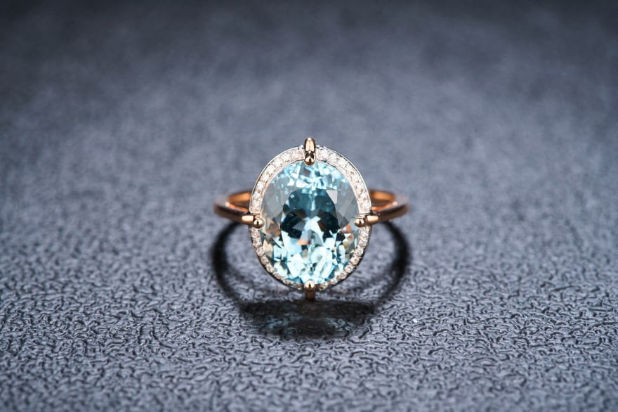 14k Gold 5.0 Ct Natural Aquamarine & Diamond Ring - 5