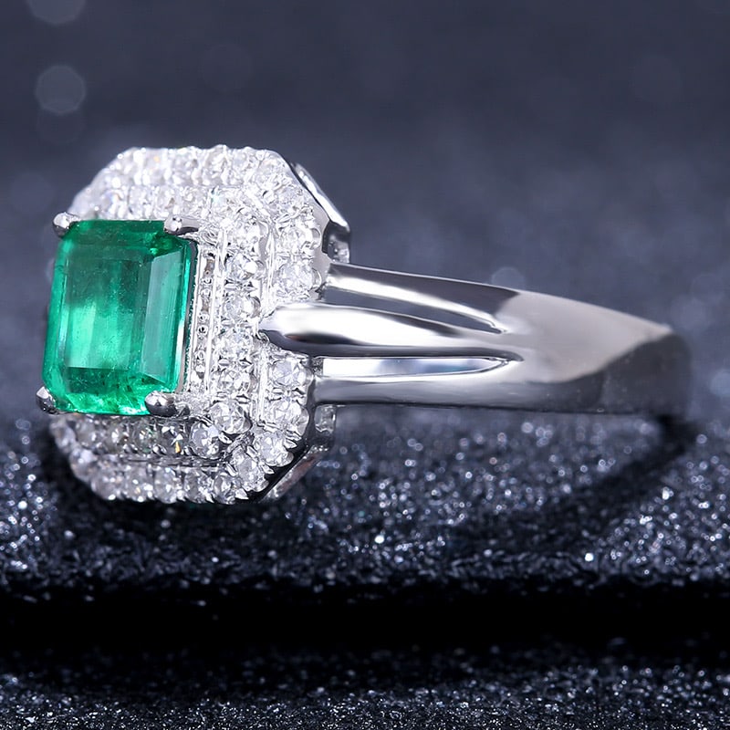 14k Gold 0.99 Ct Natural Emerald & Diamond Ring - 2