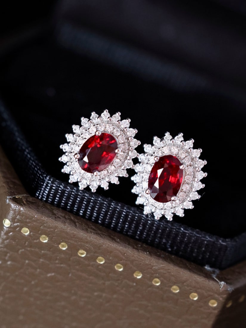14k Gold 1.03 Ctw Natural Ruby & Diamond Earrings - 5