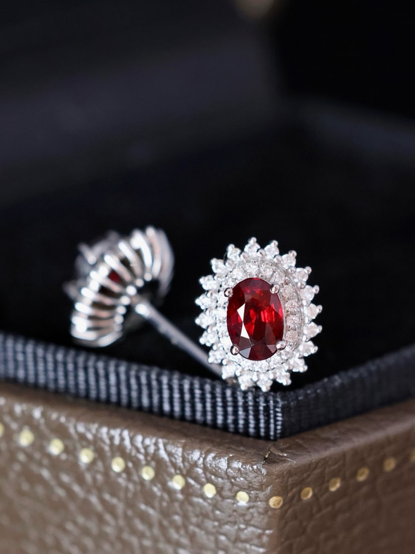 14k Gold 1.03 Ctw Natural Ruby & Diamond Earrings - 6