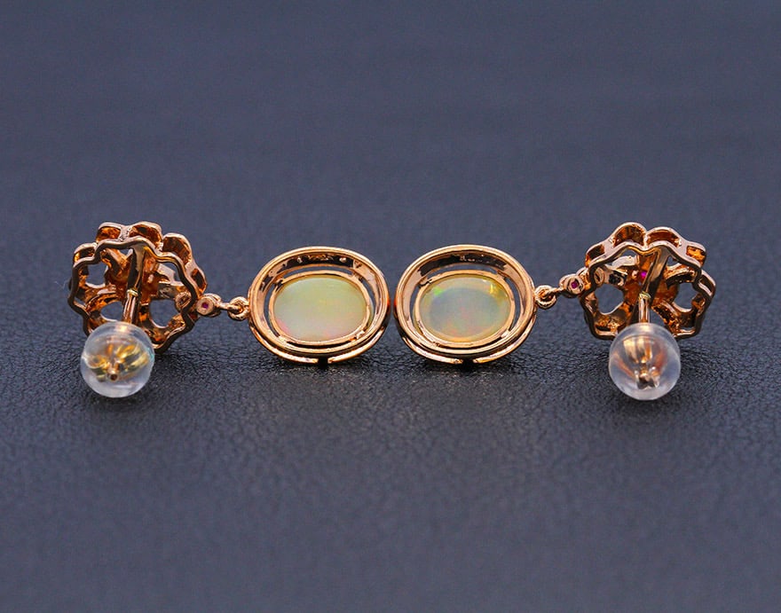 14k Gold 2.04 Ctw Natural Opal & Diamond Earrings - 5