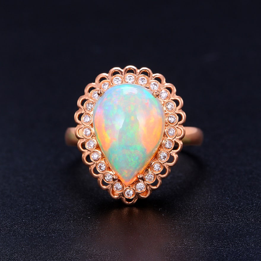 14k Gold 4.39 Ctw Natural Opal & Diamond Ring/pendant( Without Chain ) - 3