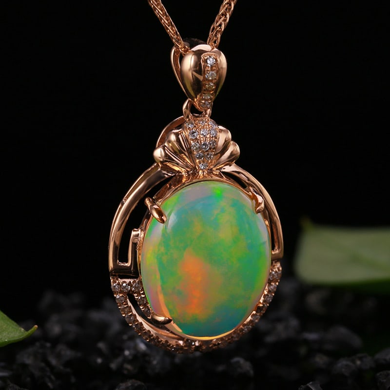 14k Gold 5.08 Ctw Natural Opal & Diamond Pendant( Without Chain ) - 3