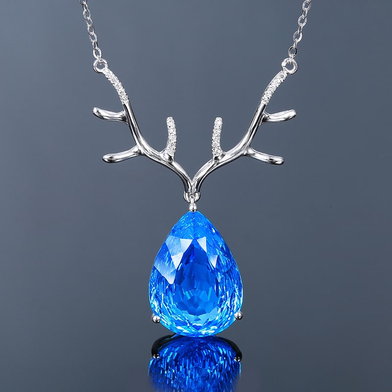 14k Gold 9.47 Ct Natural Topaz & Diamond Necklace: Ref:231034097 // gold content:14k gold // main gemstone:topaz // shape:pear // carat weight:9. 47ct // color:blue // treatment:natural // // adjacent gemstone 2 : diamond // shape:round // clarity gra