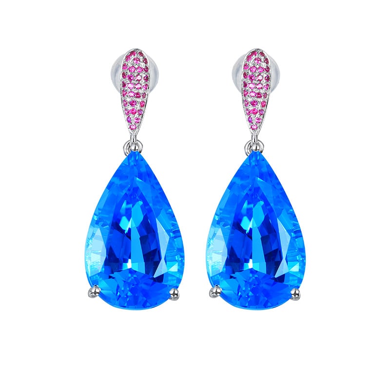 14k Gold 18.16 Ct Natural Topaz & Ruby Earrings - 2