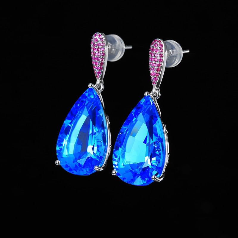 14k Gold 18.16 Ct Natural Topaz & Ruby Earrings - 3