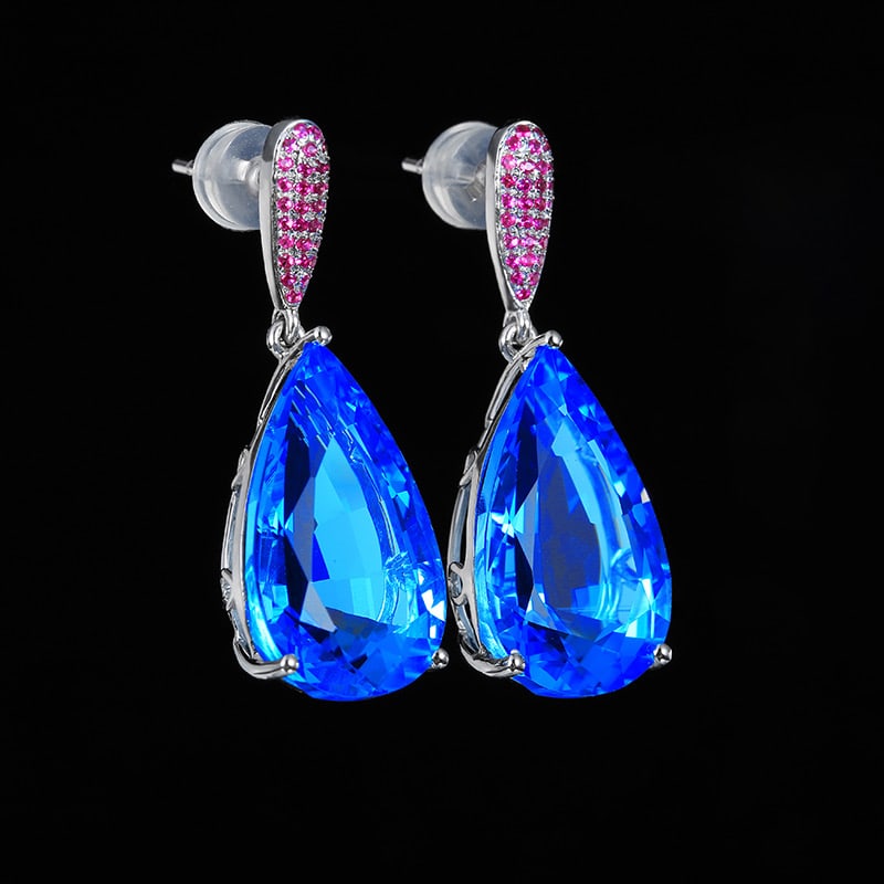 14k Gold 18.16 Ct Natural Topaz & Ruby Earrings - 4
