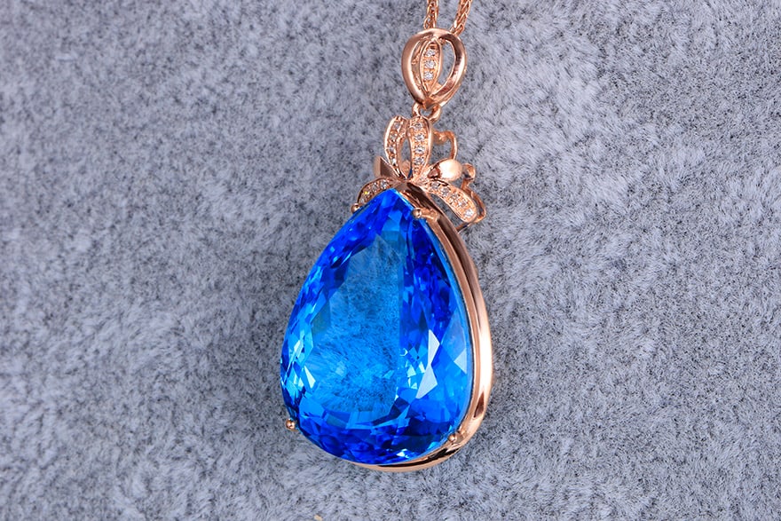 14k Gold 27.11 Ctw Natural Topaz & Diamond Pendant( Without Chain ) - 2