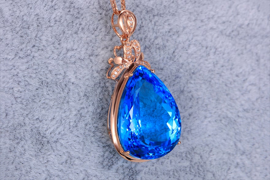 14k Gold 27.11 Ctw Natural Topaz & Diamond Pendant( Without Chain ) - 3