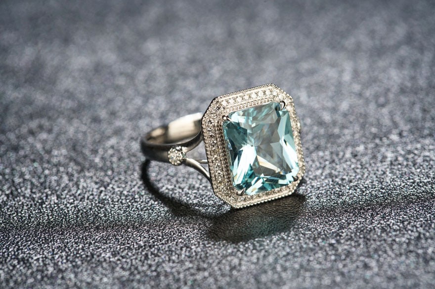 14k Gold 3.03 Ct Natural Aquamarine & Diamond Ring - 2