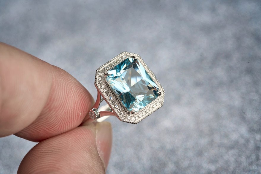 14k Gold 3.03 Ct Natural Aquamarine & Diamond Ring - 5