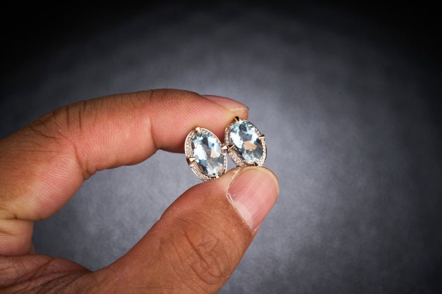 14k Gold 3.66 Ct Natural Aquamarine & Diamond Earrings - 3