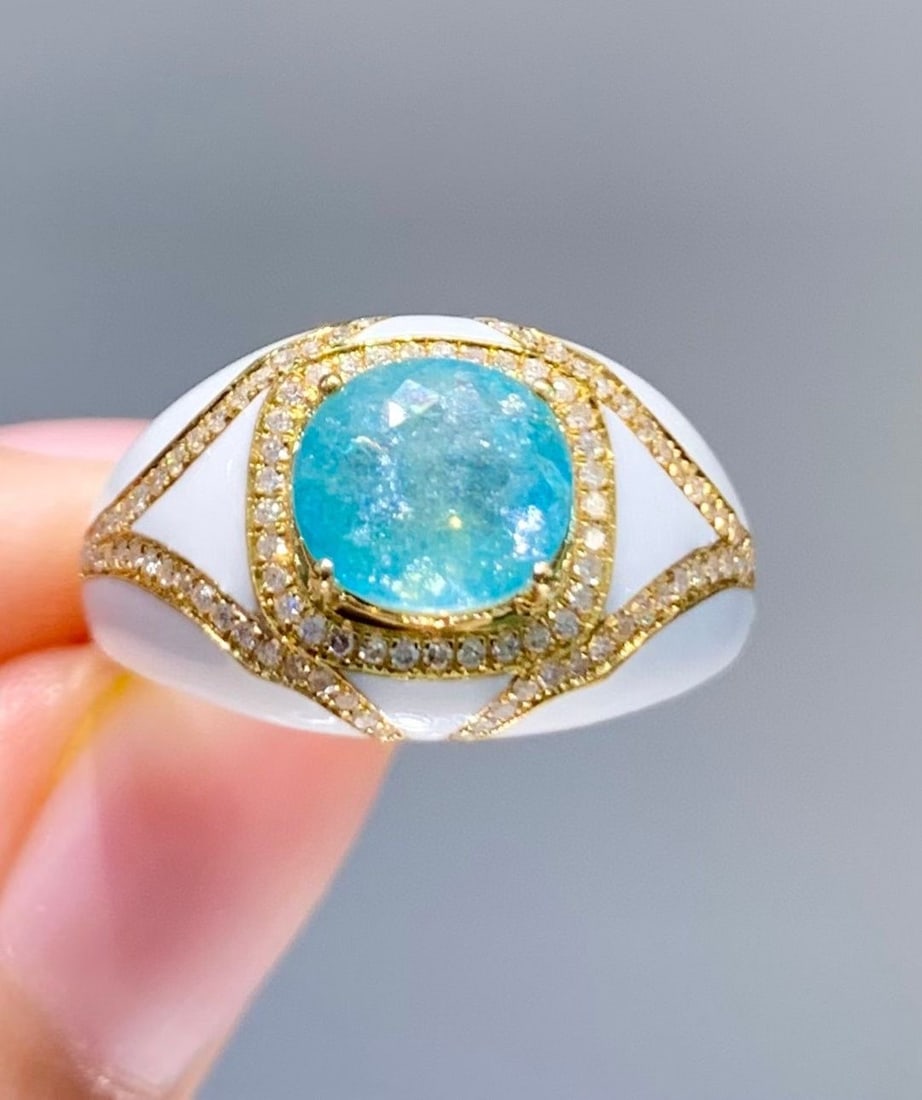 14k Gold 1.8 Ct Natural Paraiba Tourmaline & Diamond Ring - 2