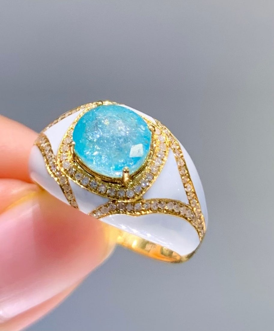 14k Gold 1.8 Ct Natural Paraiba Tourmaline & Diamond Ring - 3