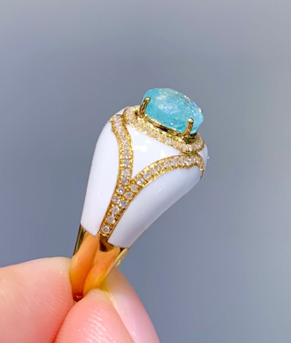 14k Gold 1.8 Ct Natural Paraiba Tourmaline & Diamond Ring - 4