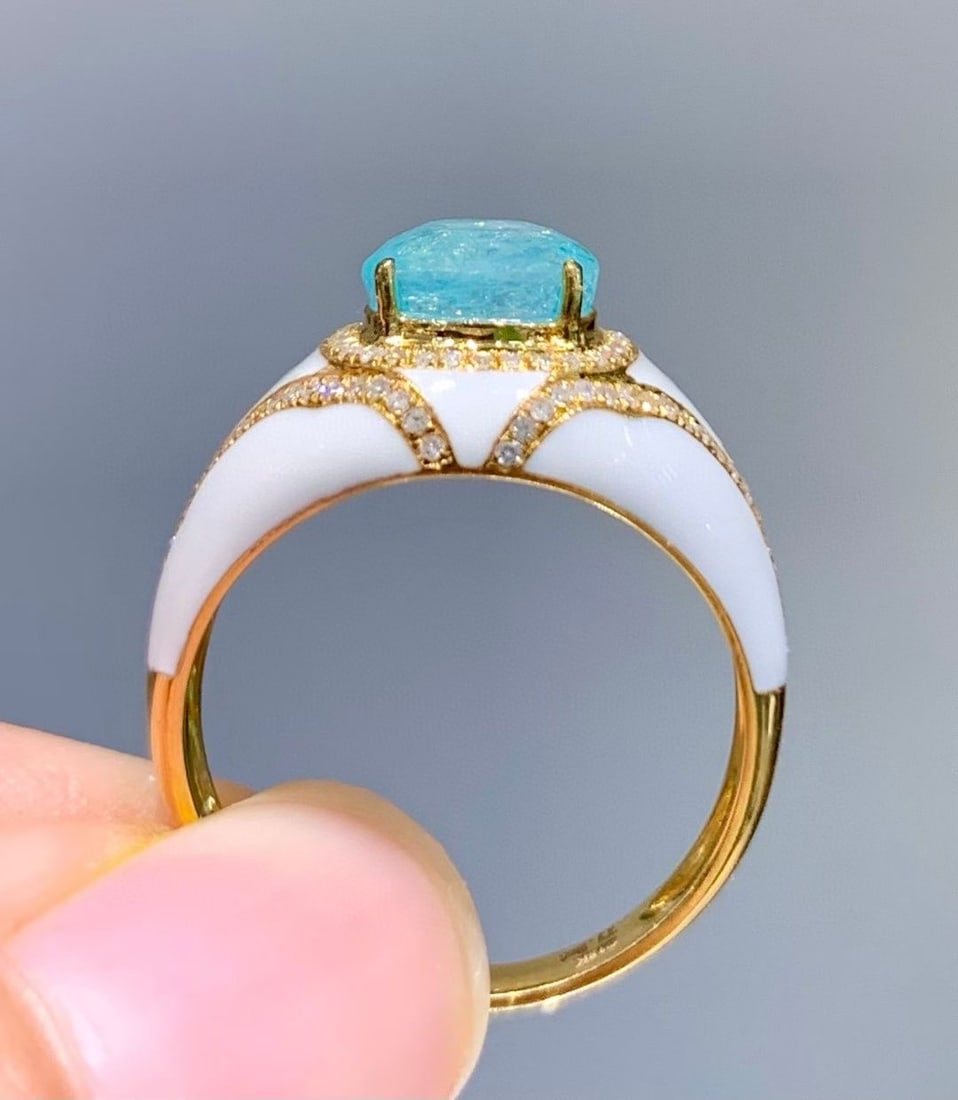 14k Gold 1.8 Ct Natural Paraiba Tourmaline & Diamond Ring - 5