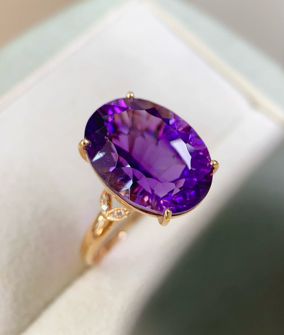 14k Gold 9.42 Ctw Natural Amethyst & Diamond Ring - 3