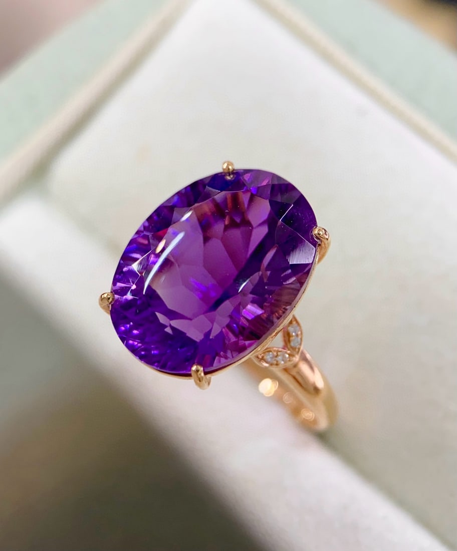 14k Gold 9.42 Ctw Natural Amethyst & Diamond Ring - 4