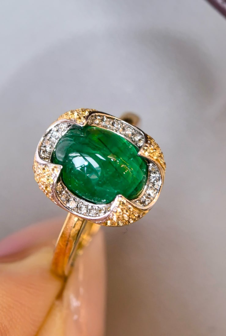 14k Gold 3.23 Ctw Vivid Green Natural Emerald & Diamond Ring - 3