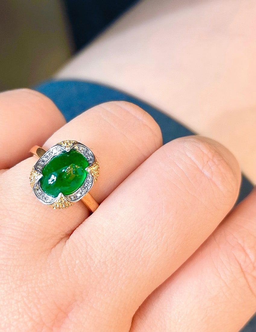 14k Gold 3.23 Ctw Vivid Green Natural Emerald & Diamond Ring - 5