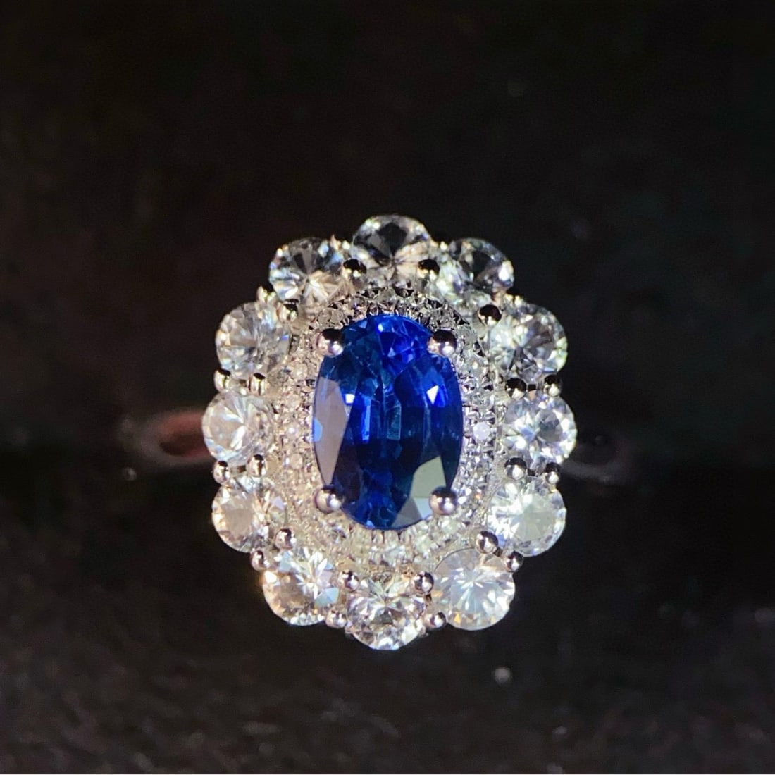 14k Gold 0.8 Ct Natural Sapphire & Diamond & Sapphire Ring/pendant( Without Chain ): Ref:231034121 // gold content:14k gold // ring size:7. 25us // // main gemstone:sapphire // shape:oval // carat weight:0. 8ct // color:royal blue // treatment:natural // // adjacent gemstone 2 :