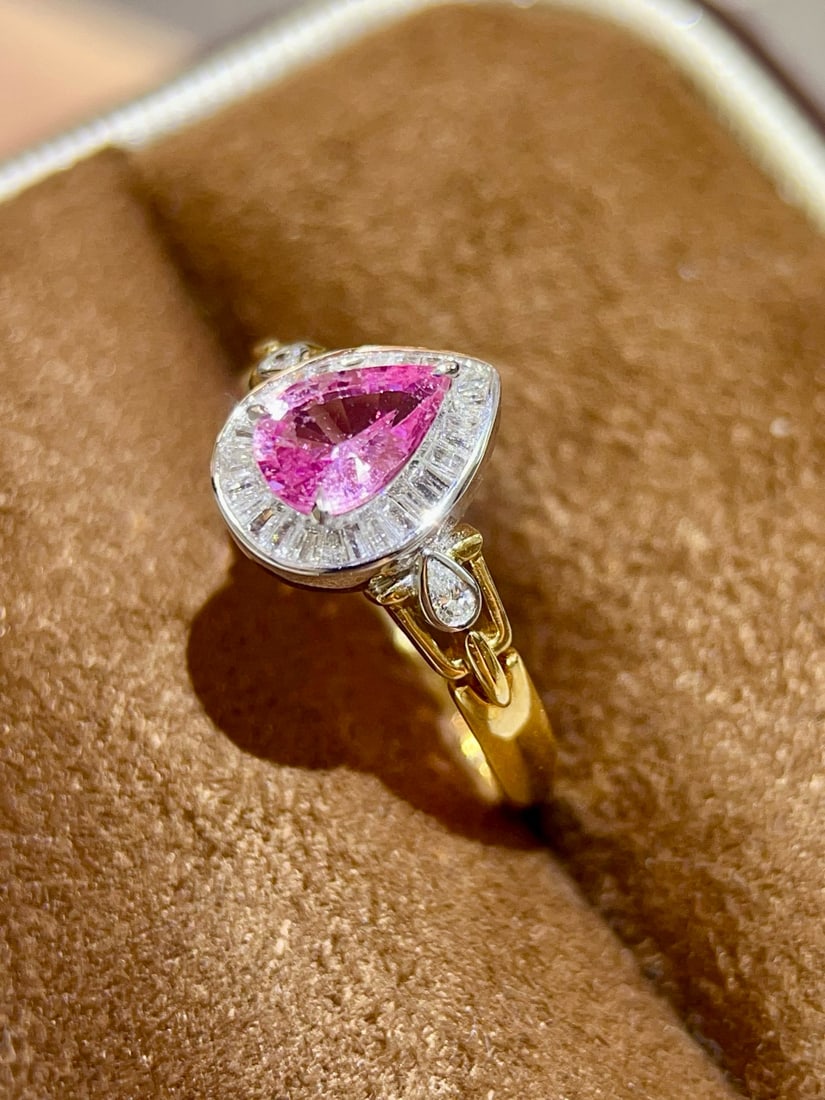 14k Gold 1.10 Ctw Natural Padparadscha Sapphire & Diamond Ring - 2