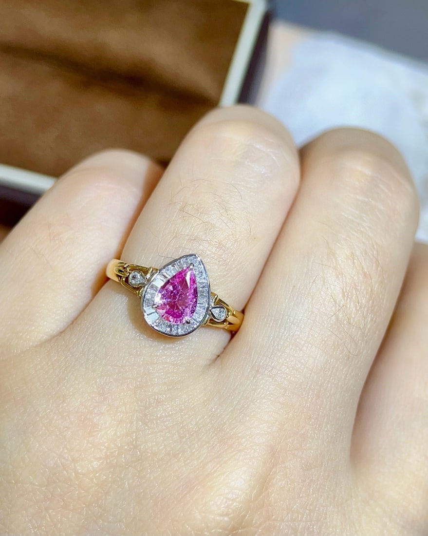 14k Gold 1.10 Ctw Natural Padparadscha Sapphire & Diamond Ring - 3
