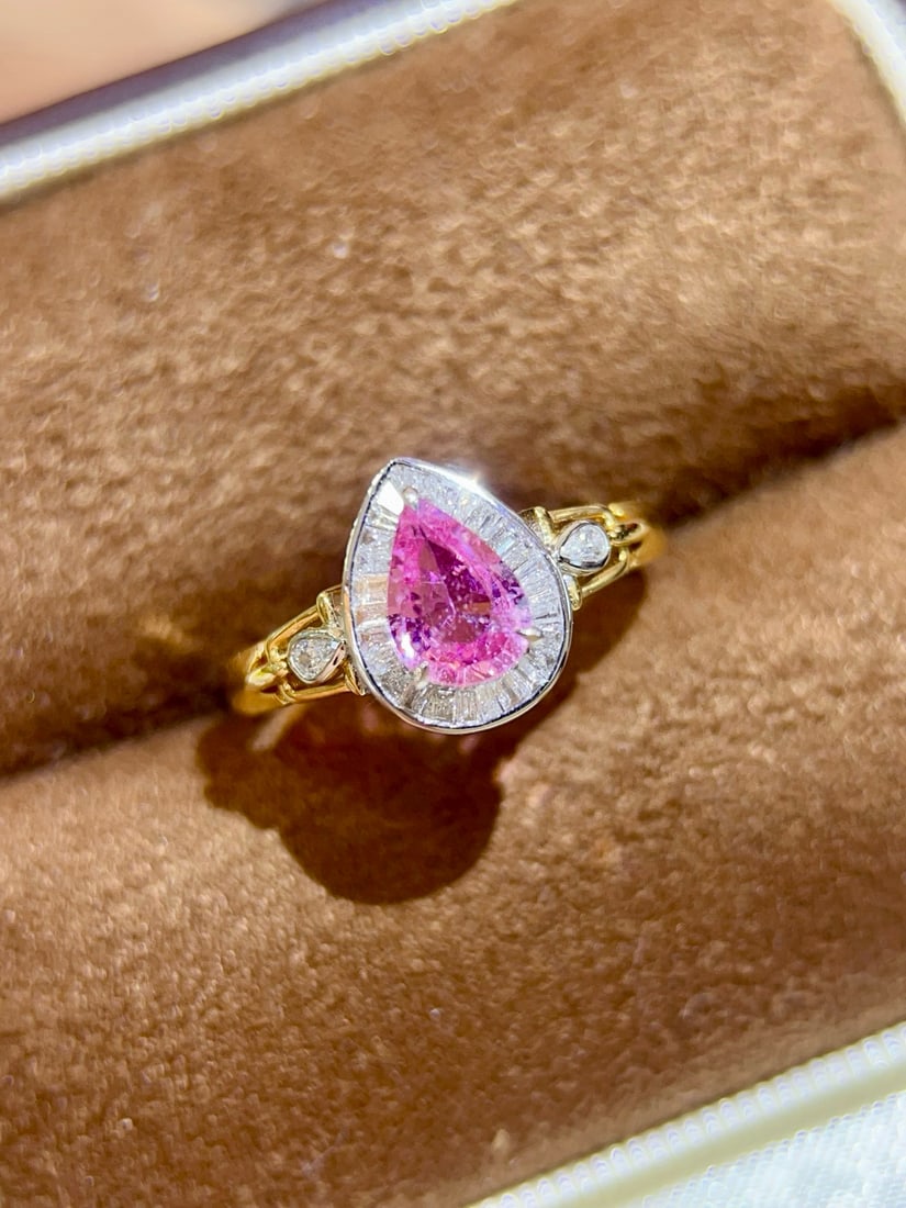 14k Gold 1.10 Ctw Natural Padparadscha Sapphire & Diamond Ring - 4