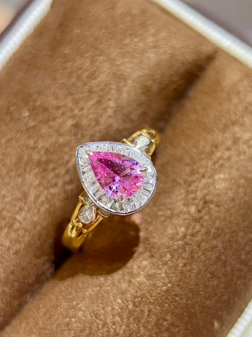 14k Gold 1.10 Ctw Natural Padparadscha Sapphire & Diamond Ring - 5