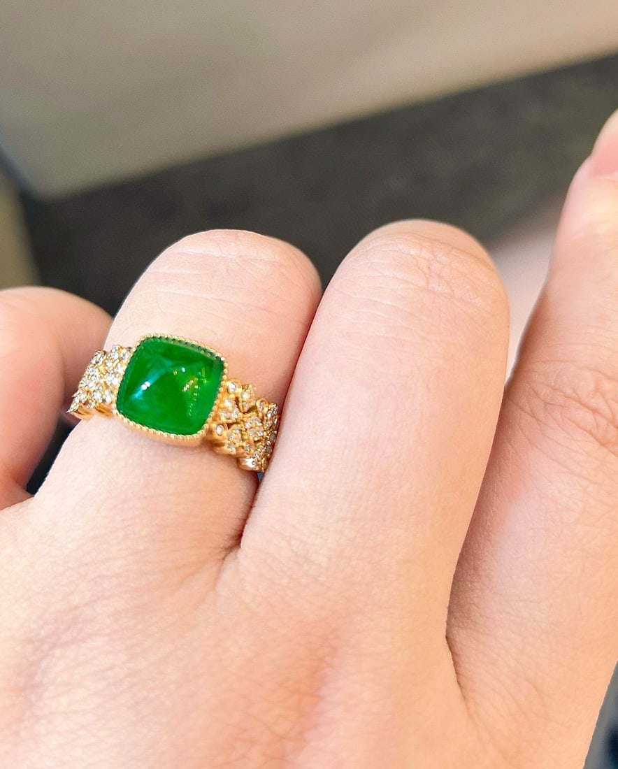 14k Gold 2.63 Ctw Vivid Green Natural Emerald & Diamond Ring - 7